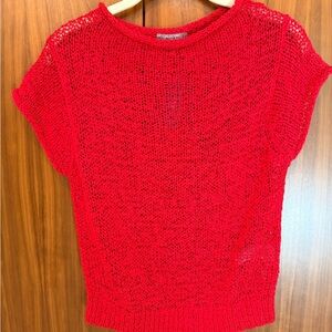 J. Crew Red Open-Knit Short Sleeve Sweater